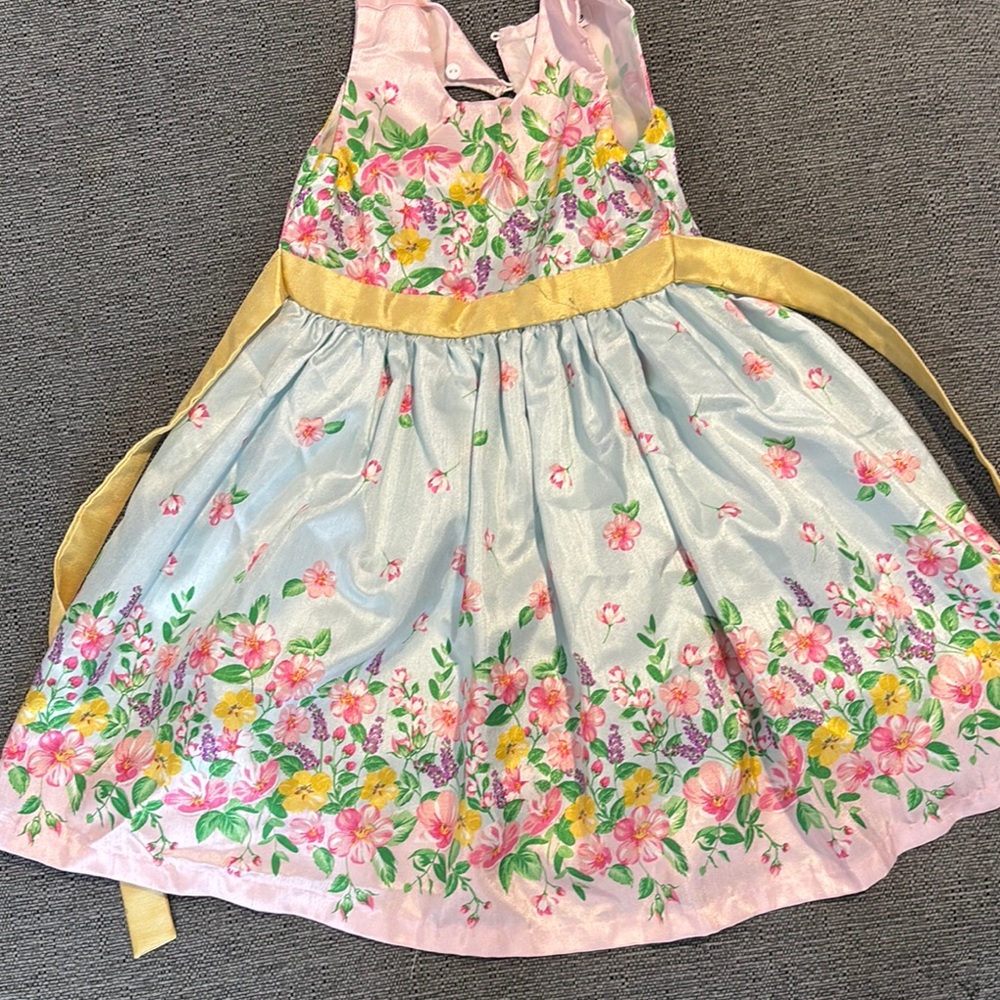 Girl’s Floral Dress with Gold Sash